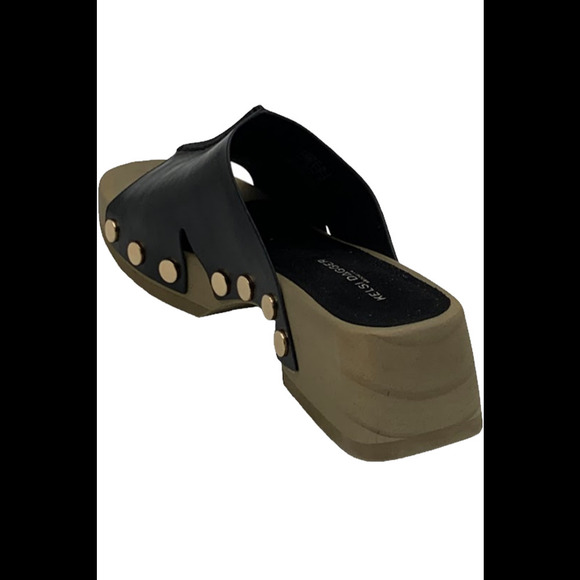 Kelsi Dagger Wooden Bottom Leather Mules June Black - Medium - Picture 3 of 3